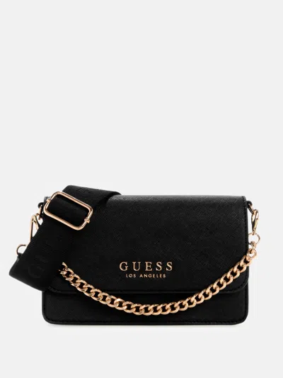 Guess Factory Indira Fold-over Mini Crossbody In Black