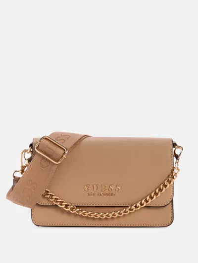 Guess Factory Indira Fold-over Mini Crossbody In Brown