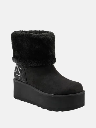 Guess Factory Indya Shearling Platform Booties In Black