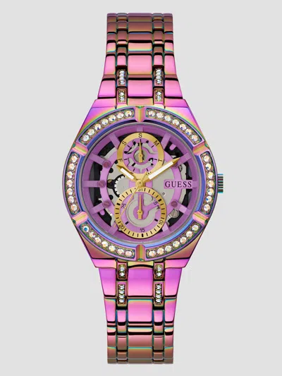 Guess Factory Iridescent Rhinestone Cut-through Multifunction Watch