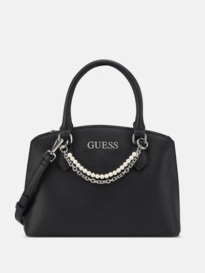 Guess Factory Jeanine Faux-pearl Charm Satchel In Black