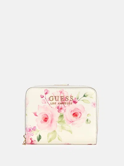 Guess Factory Jennice Floral Fold-over Zip Wallet In Purple