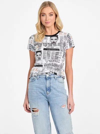 Guess Factory Jina Magazine Print Tee In White