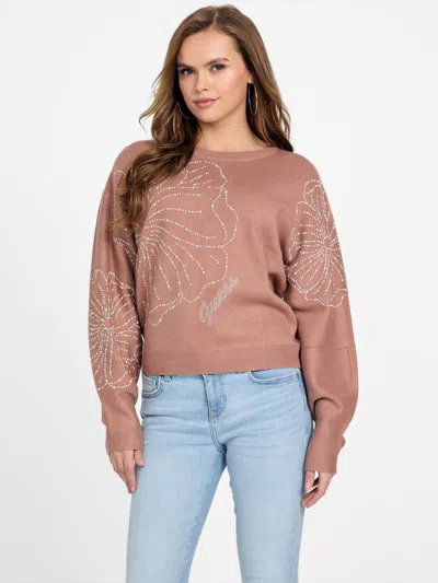 Guess Factory Juliana Embellished Floral Sweater In Pink
