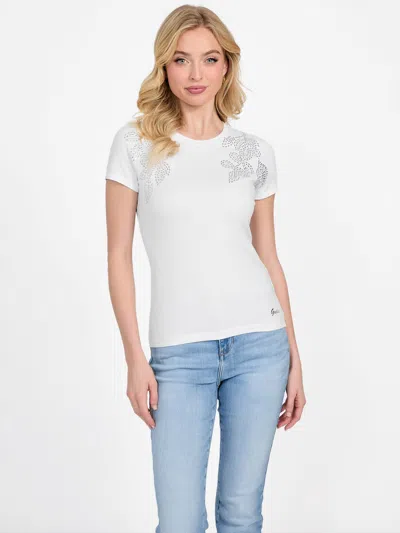 Guess Factory Julianne Floral Rhinestone Tee In White