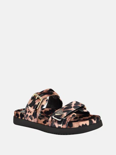 Guess Factory Jyless Velvet Two-strap Sandals In Animal Print