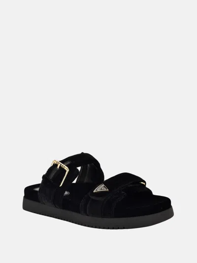 Guess Factory Jyless Velvet Two-strap Sandals In Black