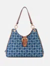 Guess Factory Kaline Denim Logo Satchel In Multi