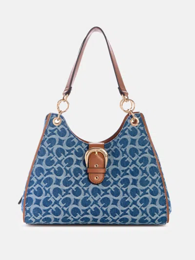 Guess Factory Kaline Denim Logo Satchel In Multi