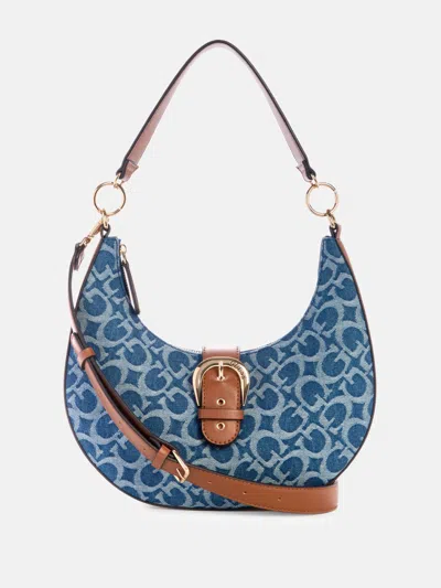Guess Factory Kaline Denim Logo Shoulder Bag In Multi