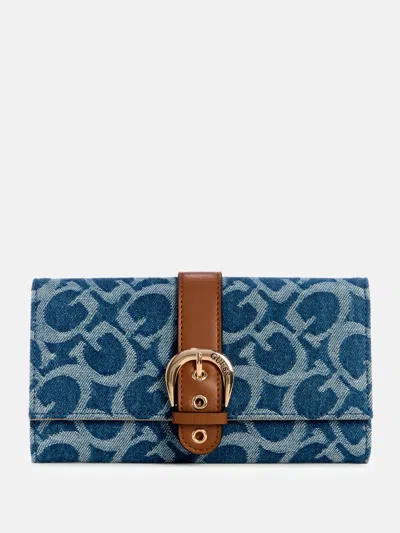 Guess Factory Kaline Denim Logo Slim Clutch Wallet In Multi