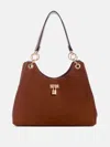 Guess Factory Kaline Faux-suede Satchel In Brown
