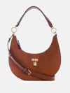 Guess Factory Kaline Faux-suede Shoulder Bag In Brown
