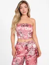 Guess Factory Karly Printed Satin Strapless Top In Pink