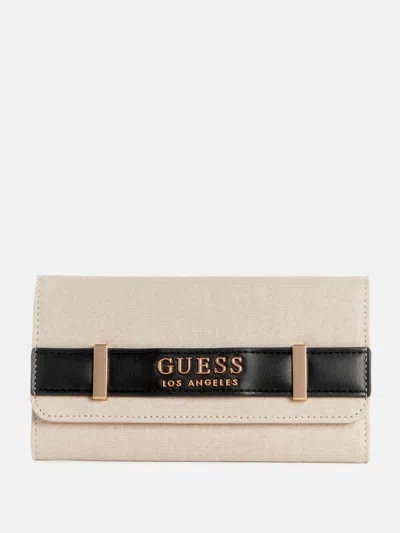 Guess Factory Keeler Logo Slim Clutch In Beige