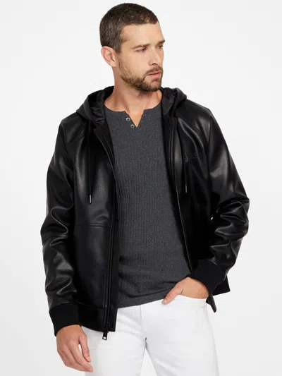 Guess Factory Kevin Faux-leather Hoodie In Black