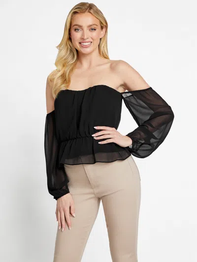 Guess Factory Kianna Chiffon Top In Black