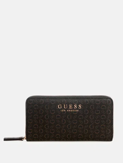 Guess Factory Kiran Logo Medium Zip-around Wallet In Brown