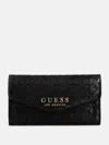 Guess Factory Kiran Logo Shine Slim Clutch Wallet In Black