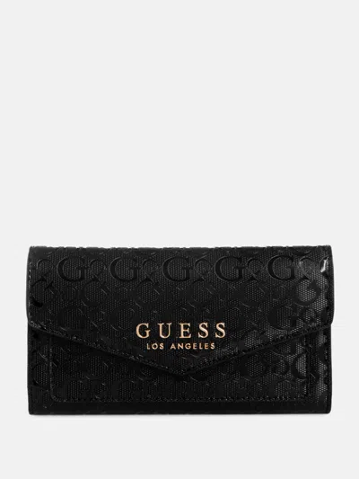 Guess Factory Kiran Logo Shine Slim Clutch Wallet In Black
