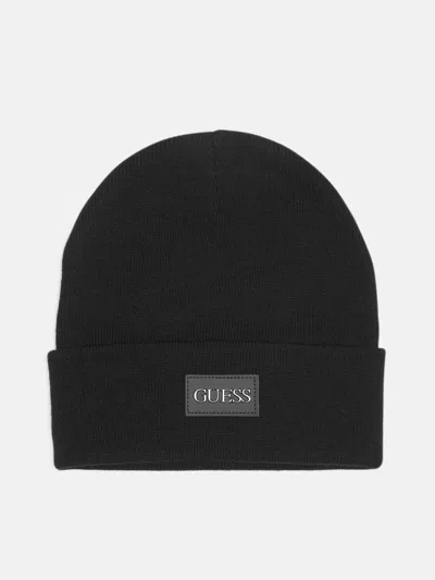 Guess Factory Knit Logo Beanie In Black
