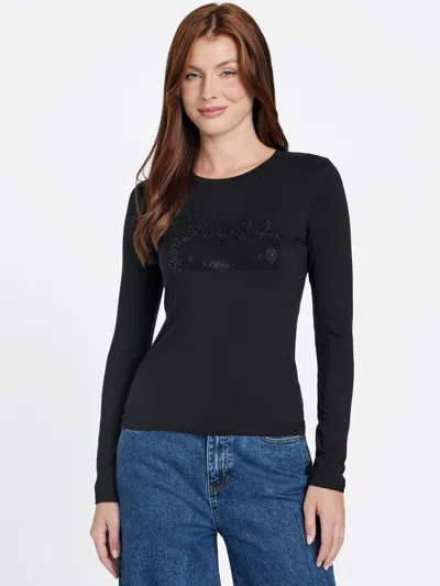 Guess Factory Kyanna Logo Long-sleeve Tee In Black