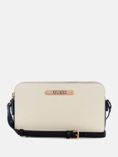 Guess Factory Kyrie Saffiano Top-zip Crossbody In Neutral