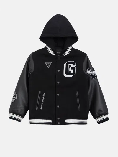 Guess Factory Kids' Lark Hooded Varsity Jacket (7-16) In Black