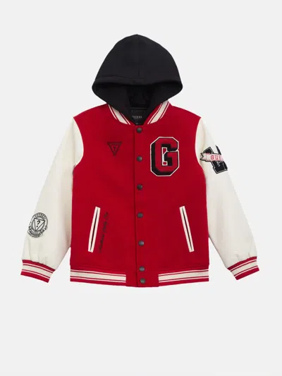 Guess Factory Kids' Lark Hooded Varsity Jacket (7-16) In Red