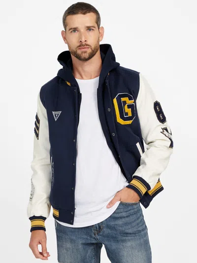 Guess Factory Lark Varsity Jacket In Blue