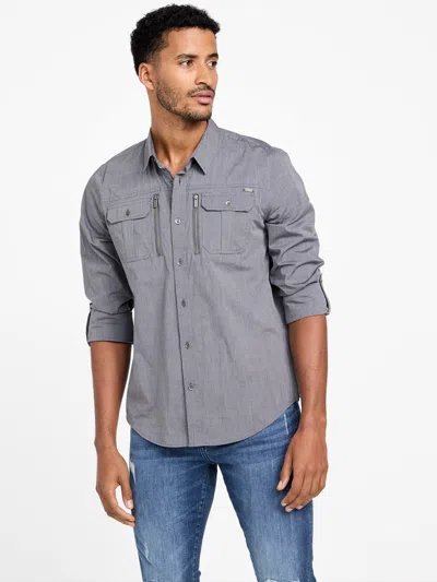Guess Factory Larry Zip Pocket Shirt In Black