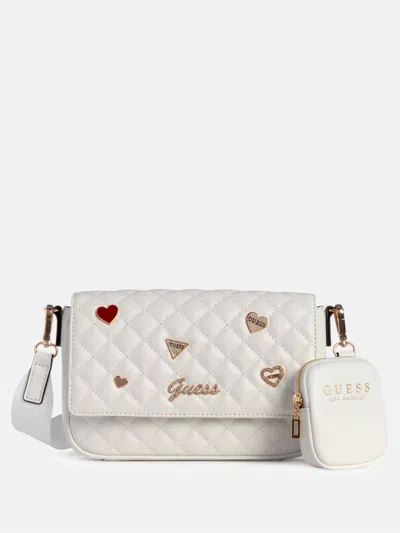 Guess Factory Lawthorn Logo Charm Quilted Crossbody In White