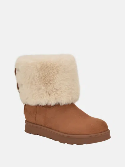 Guess Factory Lenoria Shearling Bowtie Boots In Brown