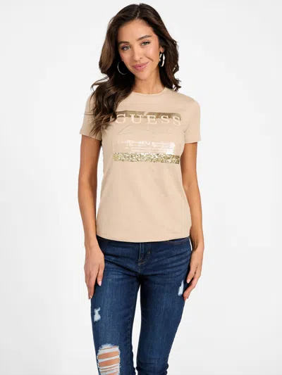 Guess Factory Lerny Logo Tee In Beige