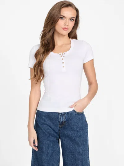 Guess Factory Lexy Button Top In White