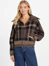 Guess Factory Liana Plaid Sweater Cardigan In Brown