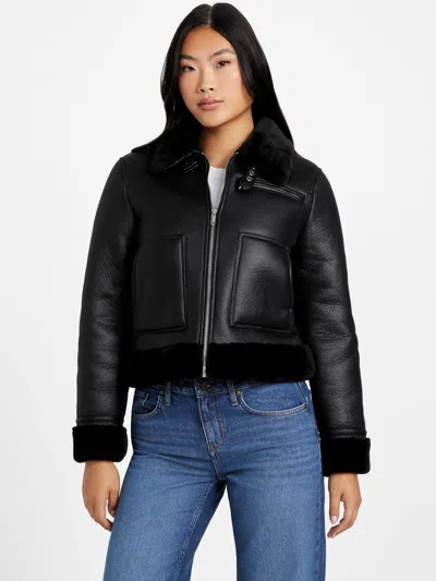Guess Factory Lily Faux-leather And Shearling Jacket In Black