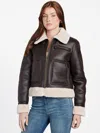 Guess Factory Lily Faux-leather And Shearling Jacket In Brown