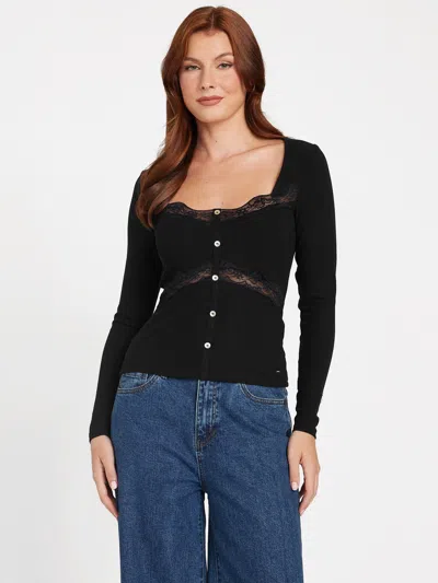 Guess Factory Lima Lace-trim Top In Black