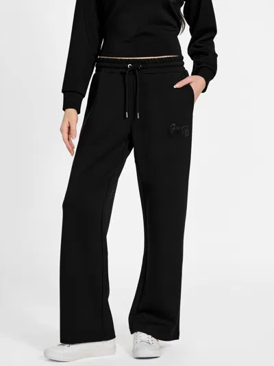 Guess Factory Linn Logo Wide Leg Active Pants In Black