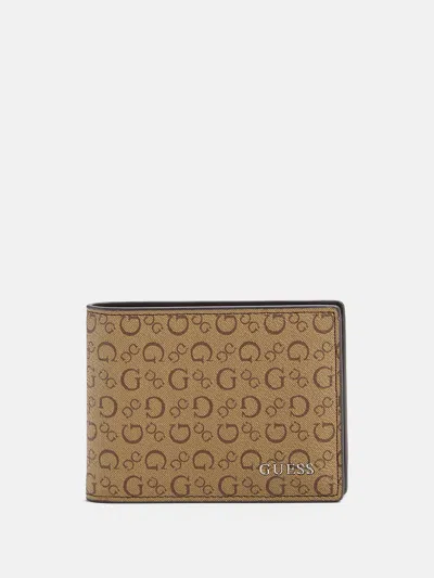 Guess Factory Logo Bifold Wallet In Brown