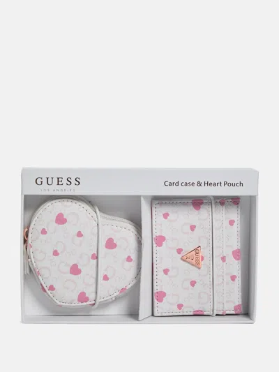 Guess Factory Logo Heart Card Case And Zip Pouch Box Set In Multi