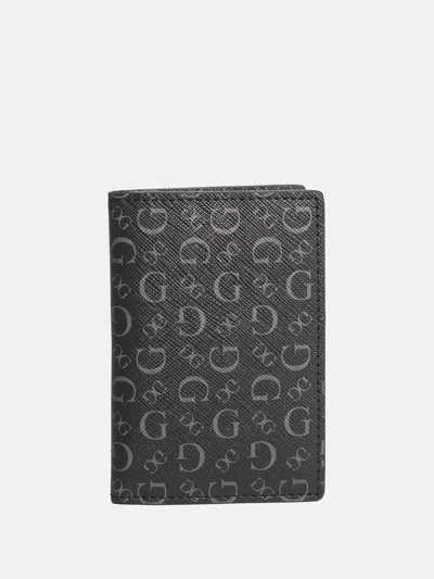 Guess Factory Logo Print Pocket Card Holder In Black