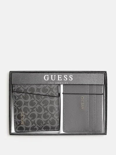 Guess Factory Logo Print Wallet Box Set In Black