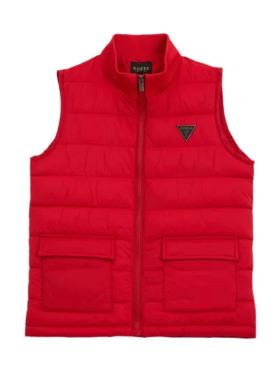 Guess Factory Kids' Logo Puffer Vest In Red