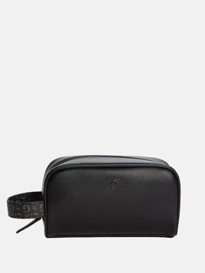 Guess Factory Logo Trim Toiletry Bag In Black