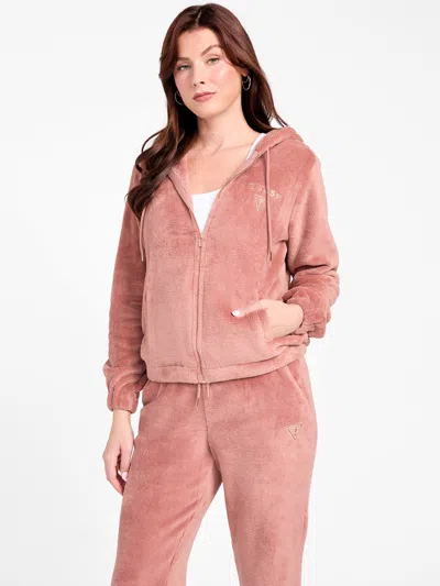 Guess Factory Lolly Sherpa Zip Hoodie In Pink