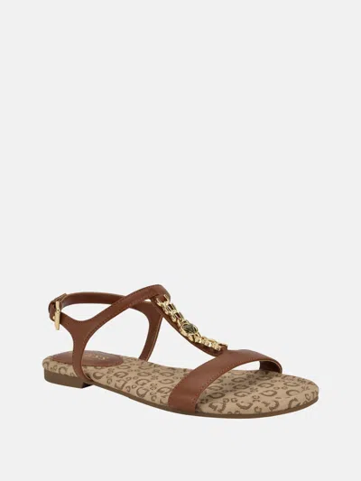 Guess Factory Lookon Logo Chain Strap Sandals In Brown