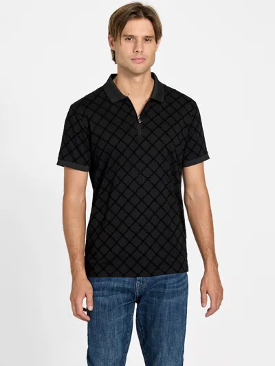 Guess Factory Lucio Quarter-zip Diamond Polo In Black