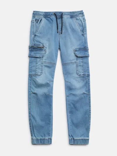 Guess Factory Kids' Luis Denim Cargo Joggers (7-18) In Blue